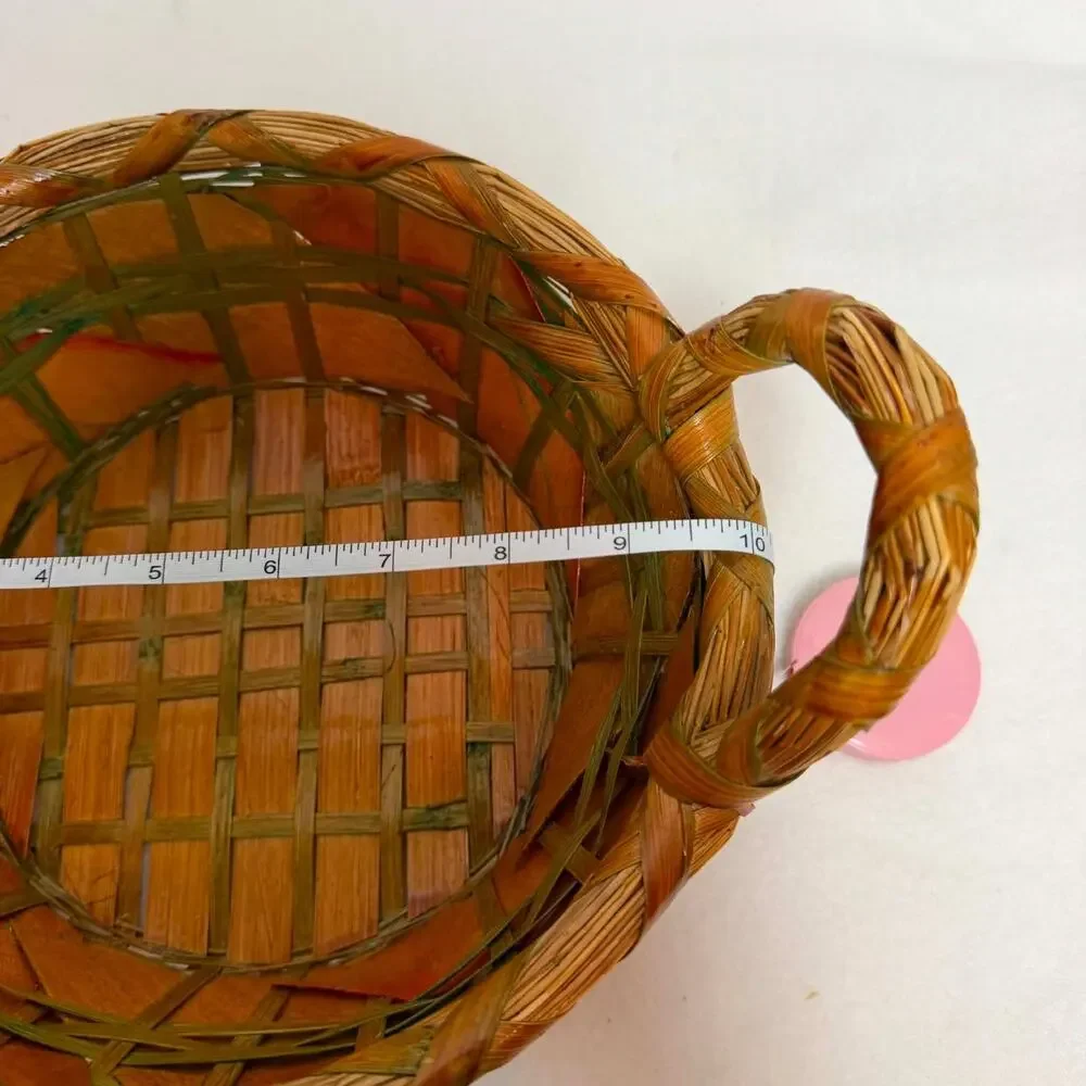 Vintage Woven Wicker Oval Basket With Handles Boho Farmhouse Country Decor